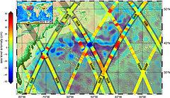 Ground tracks of the Copernicus altimeter missions Sentinel-6B and Sentinel-6 Michael Freilich. Contains modified Copernicus Sentinel data (2025), processed by Eumetsat Ground tracks of the Copernicus altimeter missions Sentinel-6B and Sentinel-6 Michael Freilich (respectively S6B and S6MF represented by thick lines), showing the Gulf Stream current in the North Atlantic Ocean off the coast of the United States. Colours along the tracks show sea level relative to a long-term average: red indicates higher-than-usual sea level, blue indicates lower-than-usual. Knowledge of Gulf Stream current systems is important for both ship routing and fisheries. The background image shows a global map of sea-surface height anomalies based on satellite altimeter data produced by the Copernicus Marine Service for 26 November 2025. All altimeter tracks display data collected on that same day. Image illustrative and not for operational use. Image: Contains modified Copernicus Sentinel data (2025), processed by Eumetsat