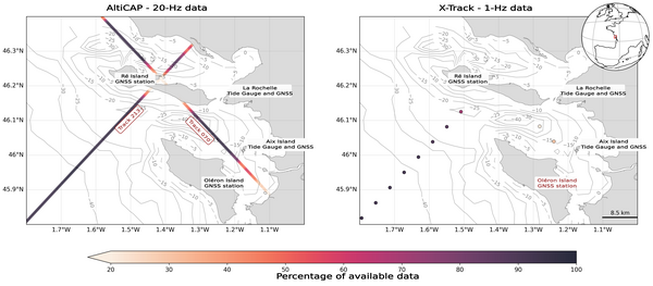 Percentage of available data for AltiCap and X-Track products in the Pertuis Charentais (Credit La Rochelle University)