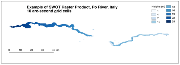 Données Swot simulées sur rivière : exemple du Pô (Italie)