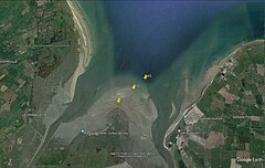 Localisation des capteurs dans la Baie de Veys (crédit M2C Lab, Université de Rouen). Localisation des capteurs dans la Baie de Veys (crédit M2C Lab, Université de Rouen).
