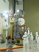Vanderberg, 2008/06/01 : the OSTM/Jason-2 spacecraft , wrapped up to go to the launch pad.