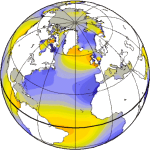 Onde de marées M2 dans l'Océan Atlantique