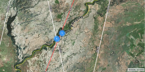 Station virtuelle calculée par altimétrie sur le fleuve Paraguay dans la région du Pantanal, avec superposition des traces au sol Sentinel-3A et Jason (Crédits Hydroweb)