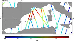 SWH measurements from all altimeter on 2020/01/20 (data EU Copernicus Marine Service, plot by Aviso).