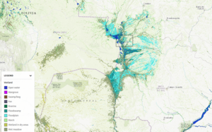 Carte des types de zones humides sur le Pantanal, tirée du site Web du Center for International Forestry Research Global wetlands (https://www.cifor.org/global-wetlands/) ; l'encadré indique l'emplacement de l'image Sentinel-2.