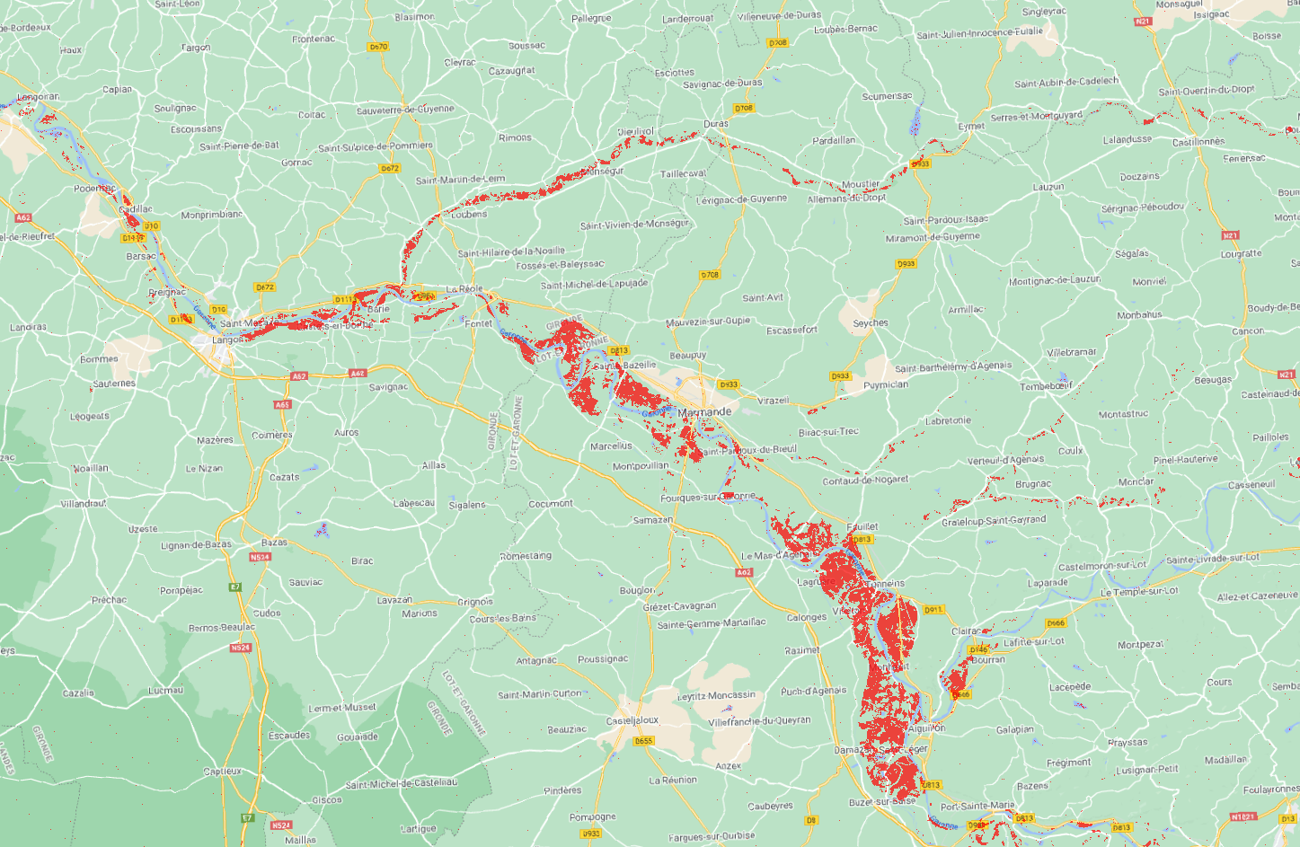Map of La Réole flood from Sentinel-1 SAR data.