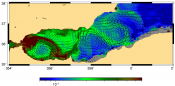 Chlorophyll content from ocean remote sensing satellites on July 4,2012 over the Alboran Sea.