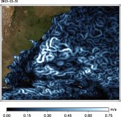 Animations of geostrophic velocities from sea level anomalies  (MSLA) Malvinas 2012-2013