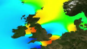 Moon twice daily tides (M2) over North-East Atlantic coasts (video)