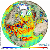Sea Level Anomalies measured by Cryosat-2 around Arctic 