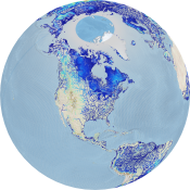Animation of a Swot cycle over lands (tilted 45°N)