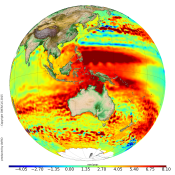 Sea level trend (mm/year) in the Oceania for January 1993 to June 2014